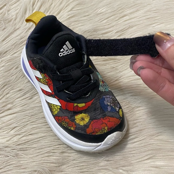 Adidas Infant Girl Baby Black Floral FortaRun Velcro Strap Running Shoes Sneaker - Picture 5 of 10